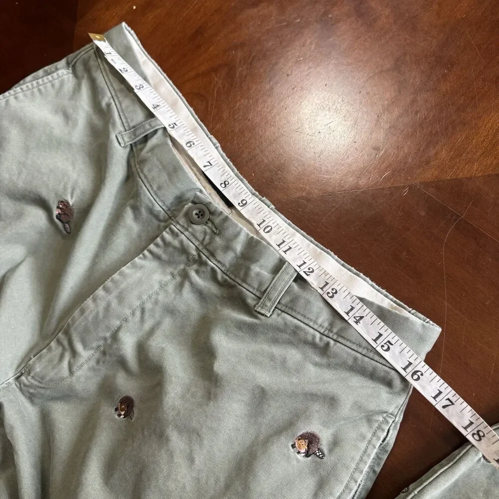 VTG J.Crew Critter Chinos Mens (34X32Tag) Beaver Embroidery Olive Green Rare